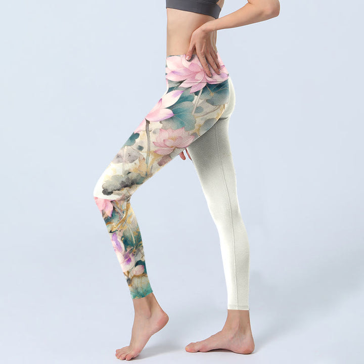 Leggings mit Buddha Stones, Lotusblüten- und Blättermuster, Damen-Yogahosen - image 2