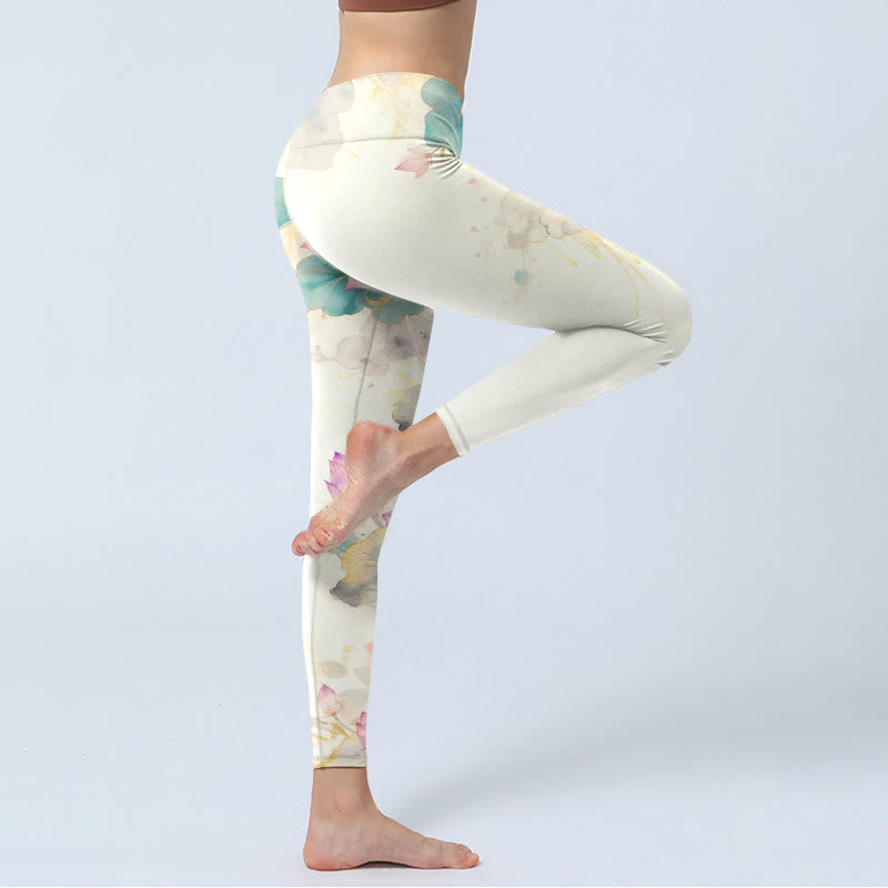 Leggings mit Buddha Stones, Lotusblüten- und Blättermuster, Damen-Yogahosen - image 4