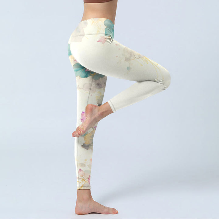 Leggings mit Buddha Stones, Lotusblüten- und Blättermuster, Damen-Yogahosen - image 4