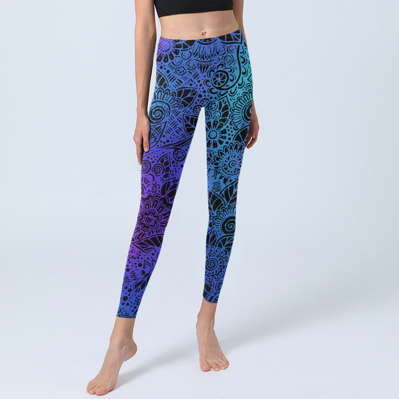 Leggings mit Buddha Stones, Blumen- und Blättermuster, Damen-Yogahose - image 5