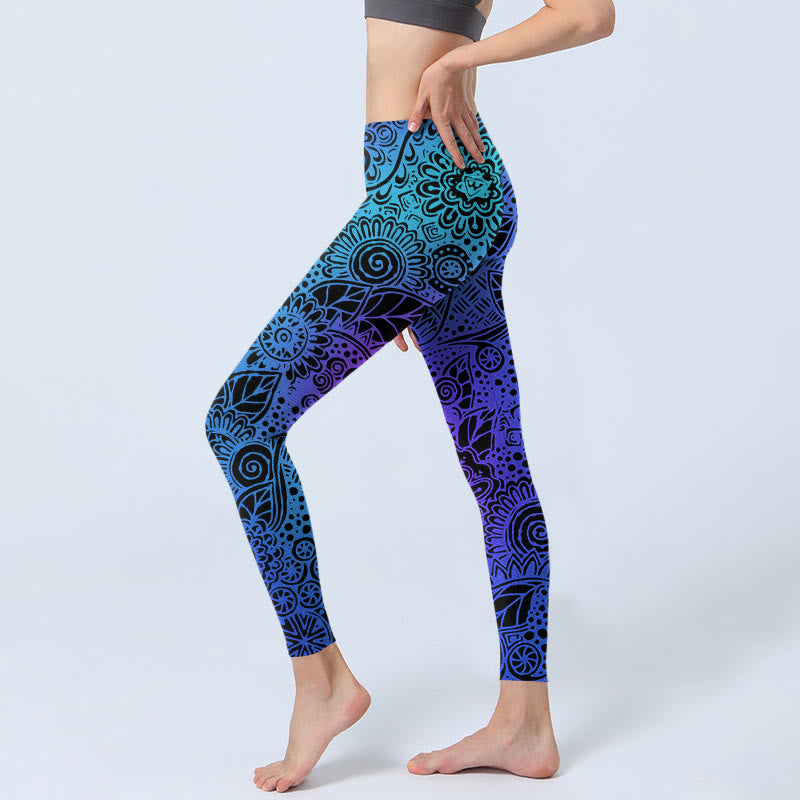 Leggings mit Buddha Stones, Blumen- und Blättermuster, Damen-Yogahose - image 2