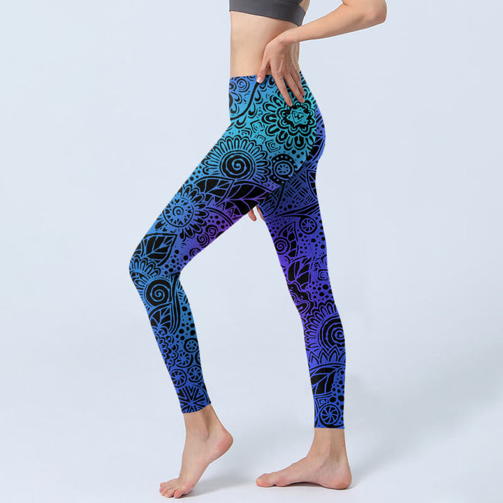 Leggings mit Buddha Stones, Blumen- und Blättermuster, Damen-Yogahose - image 2