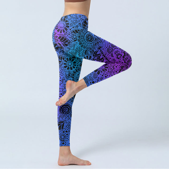 Leggings mit Buddha Stones, Blumen- und Blättermuster, Damen-Yogahose - image 4