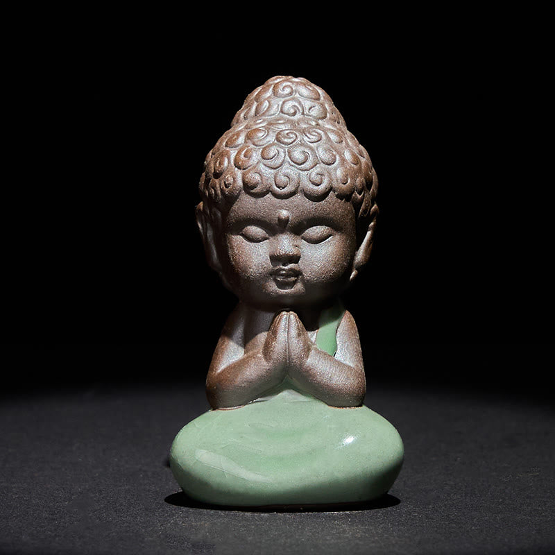 Buddha Stones -Gebets-Meditations-Ruhender-Mönch-Keramikstatue – Ruhe und Heimdekoration - Gebet 5*5*8,5cm - image 0