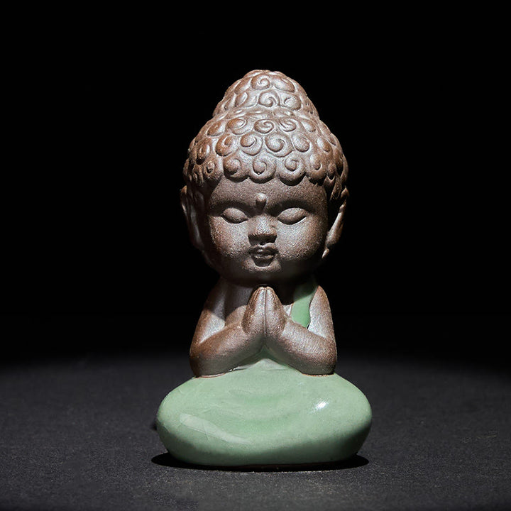 Buddha Stones -Gebets-Meditations-Ruhender-Mönch-Keramikstatue – Ruhe und Heimdekoration - Gebet 5*5*8,5cm - image 0
