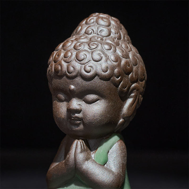 Buddha Stones -Gebets-Meditations-Ruhender-Mönch-Keramikstatue – Ruhe und Heimdekoration - image 7