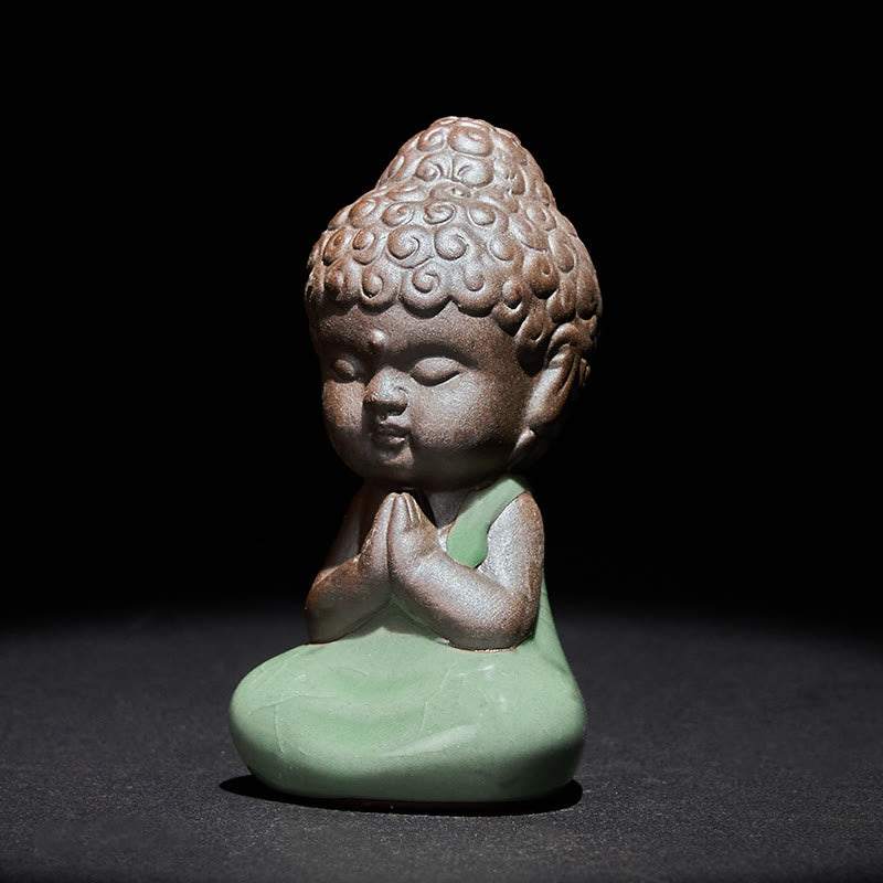 Buddha Stones -Gebets-Meditations-Ruhender-Mönch-Keramikstatue – Ruhe und Heimdekoration - image 1