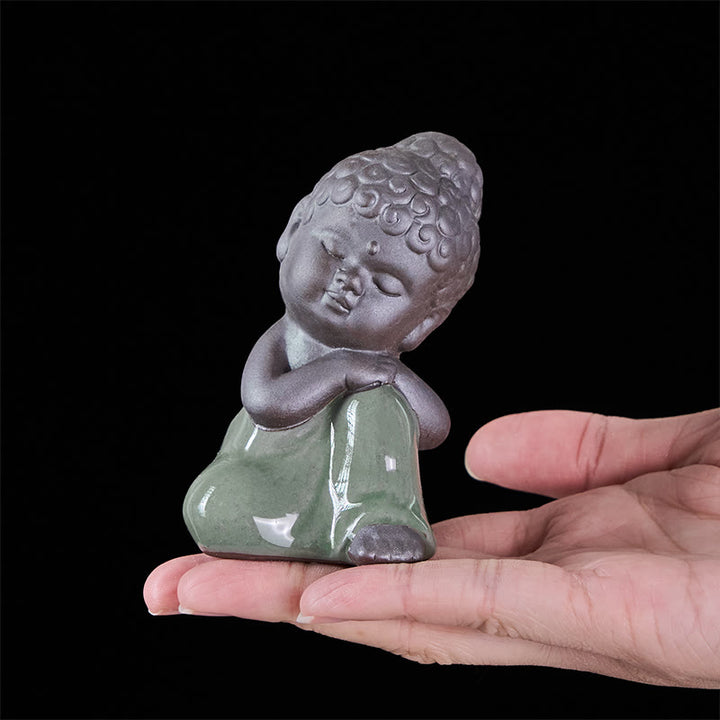 Buddha Stones -Gebets-Meditations-Ruhender-Mönch-Keramikstatue – Ruhe und Heimdekoration - image 37