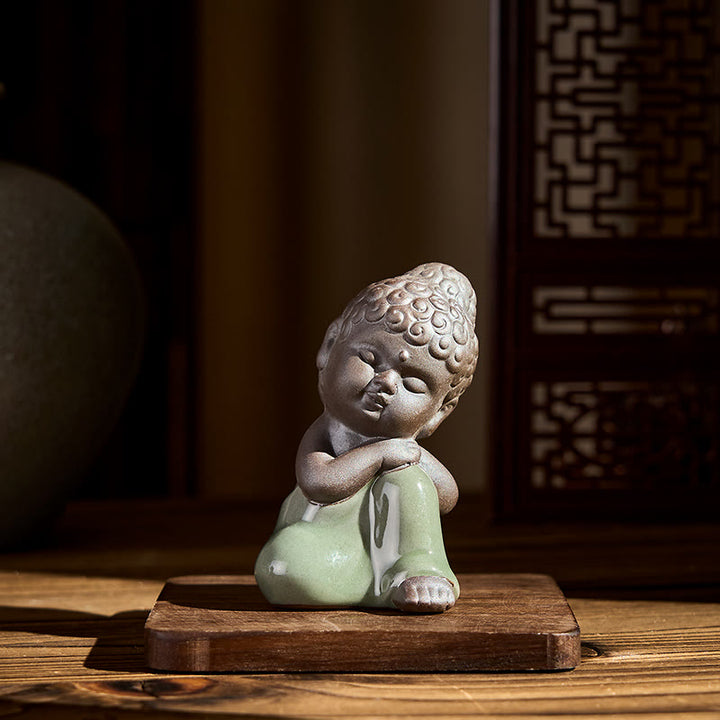 Buddha Stones -Gebets-Meditations-Ruhender-Mönch-Keramikstatue – Ruhe und Heimdekoration - image 35
