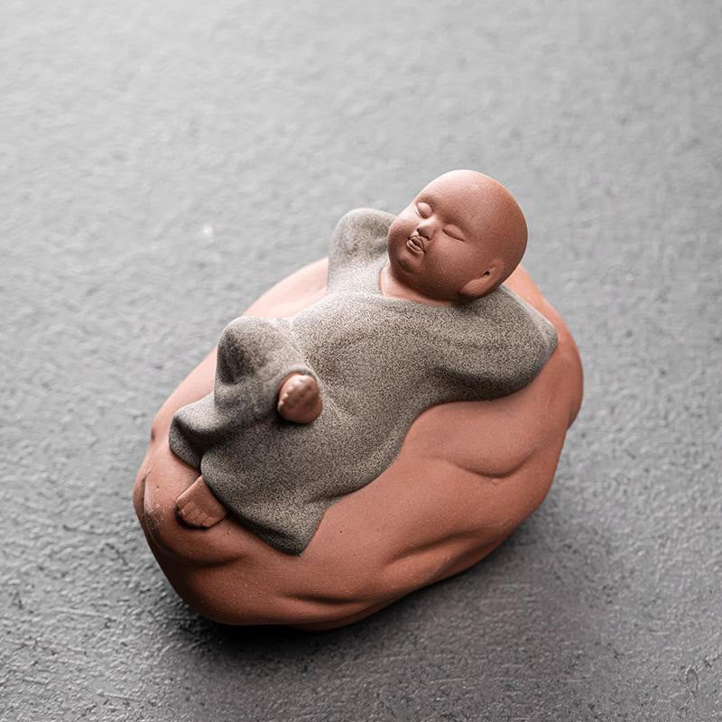 Buddha Stones , nach oben blickender ruhender Mönch, Keramikstatue, Symbol des Mitgefühls, Heimdekoration - Rest Gray Monk 8,2*6,2*6,2cm - image 13