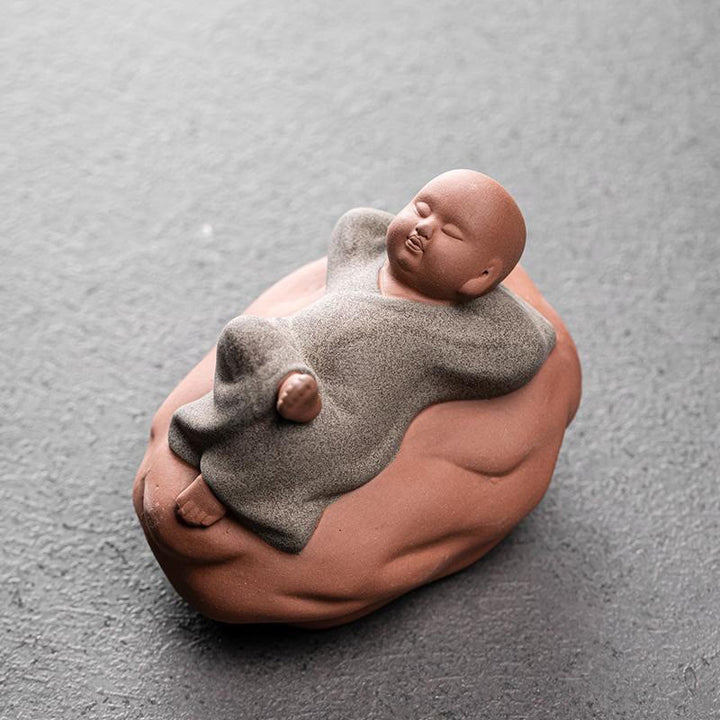 Buddha Stones , nach oben blickender ruhender Mönch, Keramikstatue, Symbol des Mitgefühls, Heimdekoration - Rest Gray Monk 8,2*6,2*6,2cm - image 13
