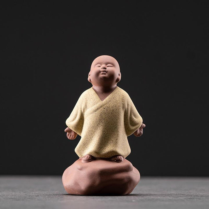 Buddha Stones , nach oben blickender ruhender Mönch, Keramikstatue, Symbol des Mitgefühls, Heimdekoration - Gelber Mönch mit Blick nach oben, 6,5 x 4,5 x 10 cm - image 0