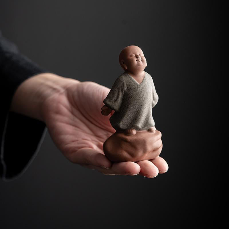 Buddha Stones , nach oben blickender ruhender Mönch, Keramikstatue, Symbol des Mitgefühls, Heimdekoration - image 7