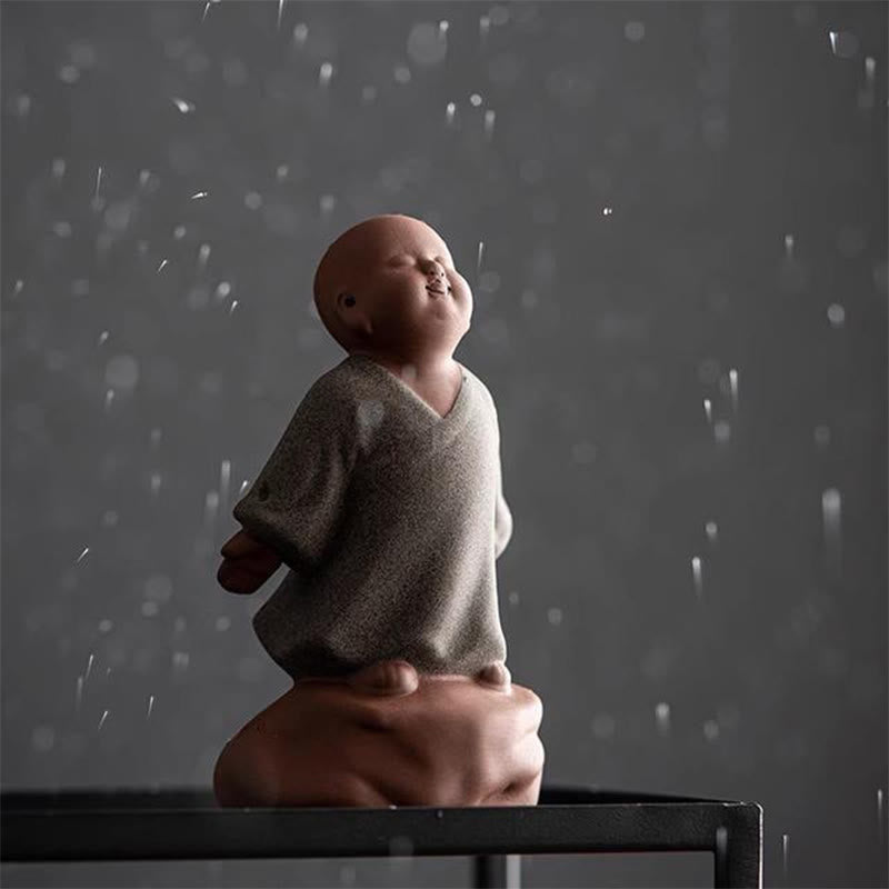 Buddha Stones , nach oben blickender ruhender Mönch, Keramikstatue, Symbol des Mitgefühls, Heimdekoration - image 5