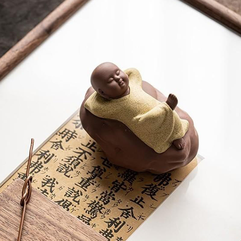 Buddha Stones , nach oben blickender ruhender Mönch, Keramikstatue, Symbol des Mitgefühls, Heimdekoration - image 10