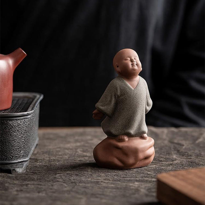Buddha Stones , nach oben blickender ruhender Mönch, Keramikstatue, Symbol des Mitgefühls, Heimdekoration - image 4
