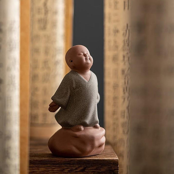 Buddha Stones , nach oben blickender ruhender Mönch, Keramikstatue, Symbol des Mitgefühls, Heimdekoration - image 3