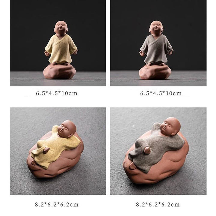Buddha Stones , nach oben blickender ruhender Mönch, Keramikstatue, Symbol des Mitgefühls, Heimdekoration - image 14