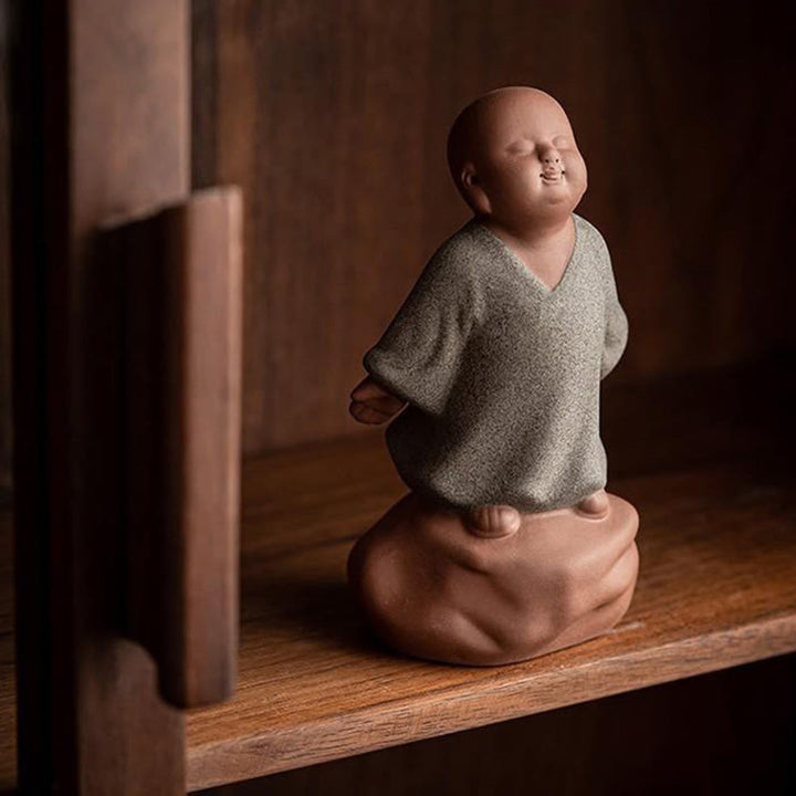 Buddha Stones , nach oben blickender ruhender Mönch, Keramikstatue, Symbol des Mitgefühls, Heimdekoration - image 2