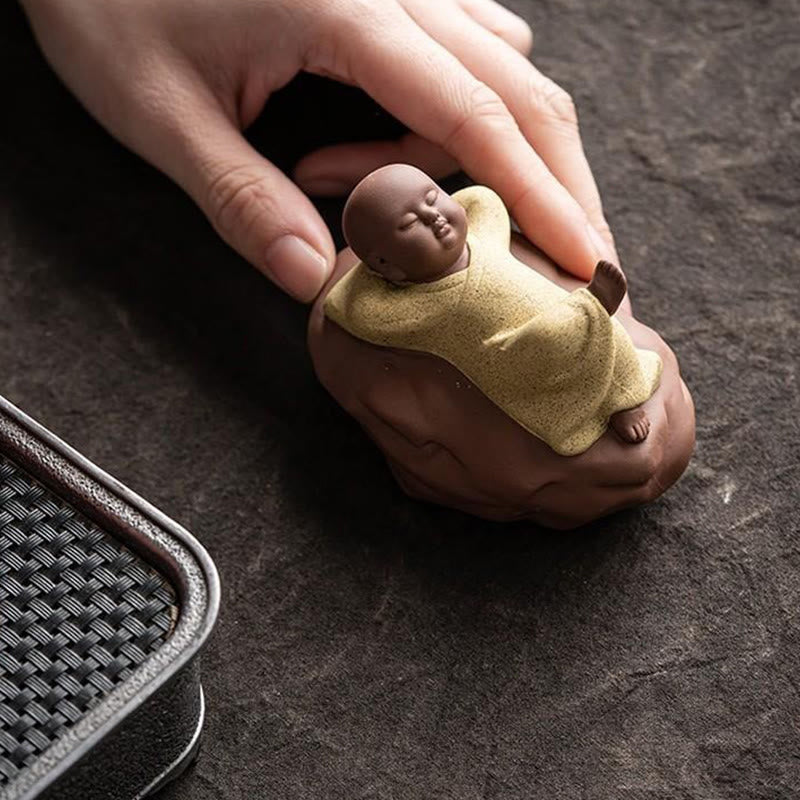 Buddha Stones , nach oben blickender ruhender Mönch, Keramikstatue, Symbol des Mitgefühls, Heimdekoration - image 12