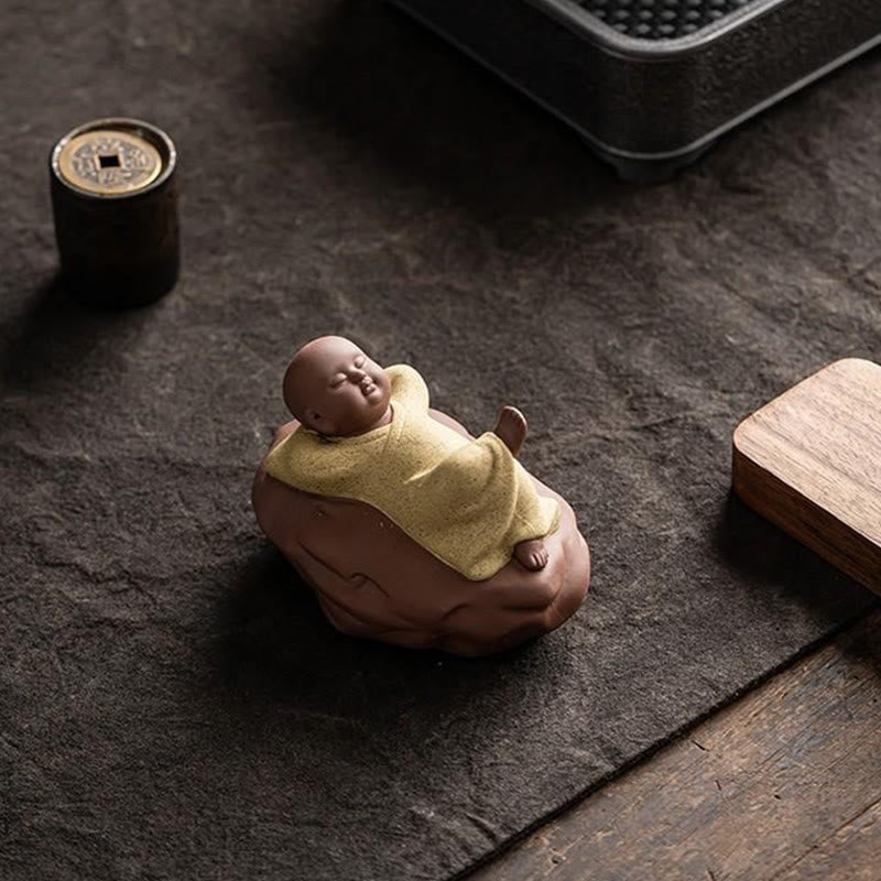 Buddha Stones , nach oben blickender ruhender Mönch, Keramikstatue, Symbol des Mitgefühls, Heimdekoration - image 11