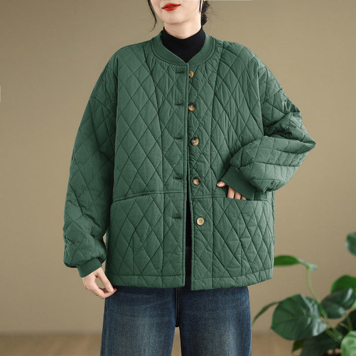 Damen-Baumwolljacke mit langen Ärmeln, dicker Verarbeitung und Taschen , Buddha Stones -Diamantmuster - image 9