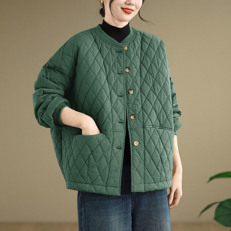 Damen-Baumwolljacke mit langen Ärmeln, dicker Verarbeitung und Taschen , Buddha Stones -Diamantmuster - SeaGreen - US12, UK/AU16, EU44 (3XL) - image 5