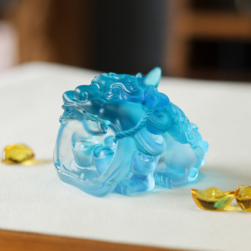 Buddha Stones, handgefertigtes Liuli-Kristall-Gold-Schluck-PiXiu-Kunstwerk, Heimdekoration - Blauer Pixiu 7,8 x 6,5 x 5,5 cm - image 8