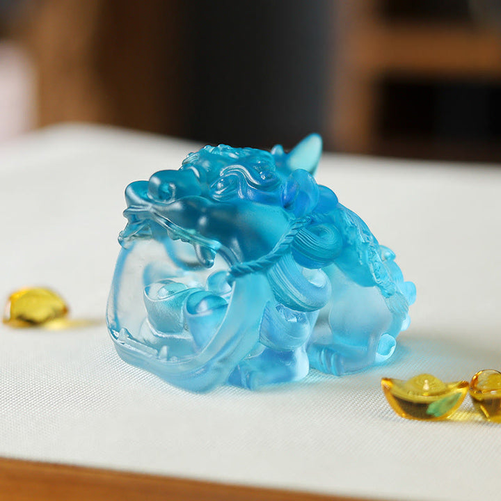 Buddha Stones, handgefertigtes Liuli-Kristall-Gold-Schluck-PiXiu-Kunstwerk, Heimdekoration - Blauer Pixiu 7,8 x 6,5 x 5,5 cm - image 8