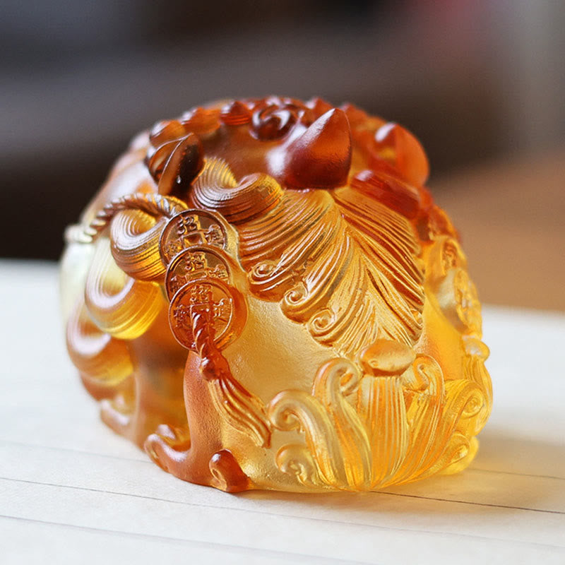 Buddha Stones, handgefertigtes Liuli-Kristall-Gold-Schluck-PiXiu-Kunstwerk, Heimdekoration - image 4