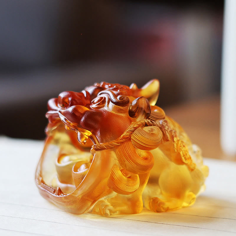 Buddha Stones, handgefertigtes Liuli-Kristall-Gold-Schluck-PiXiu-Kunstwerk, Heimdekoration - image 3