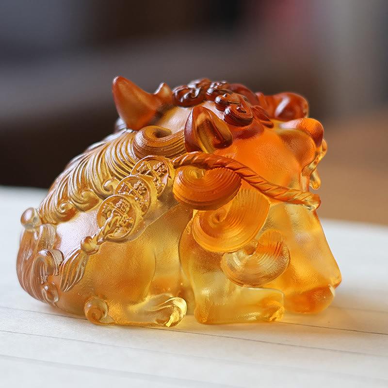 Buddha Stones, handgefertigtes Liuli-Kristall-Gold-Schluck-PiXiu-Kunstwerk, Heimdekoration - image 1