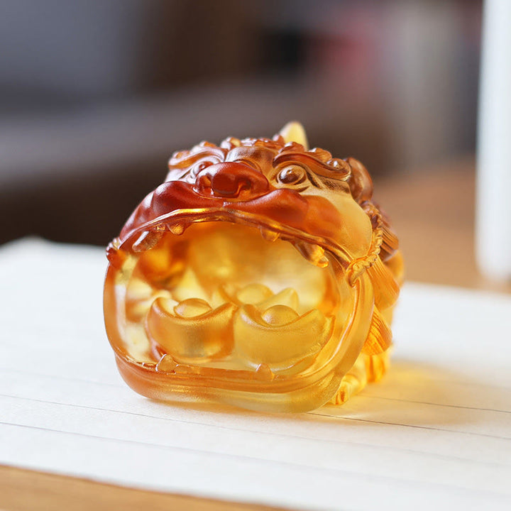 Buddha Stones, handgefertigtes Liuli-Kristall-Gold-Schluck-PiXiu-Kunstwerk, Heimdekoration - image 5