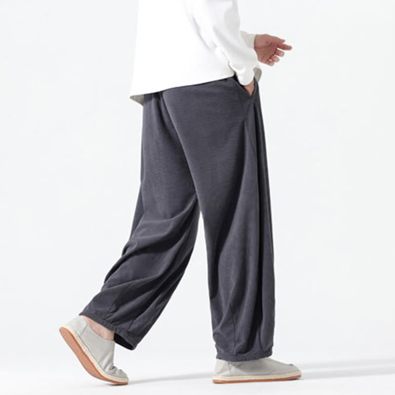 Buddha Stones Frühlings-Haremshose aus Cord-Baumwolle mit Taschen und Kordelzug in reinen Farben - image 5