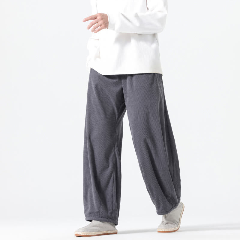 Buddha Stones Frühlings-Haremshose aus Cord-Baumwolle mit Taschen und Kordelzug in reinen Farben - Schiefergrau - US/ UK/AU46, EU56 (5XL) - image 0