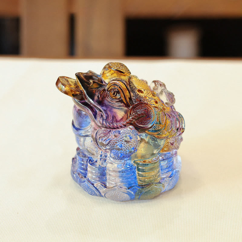 Buddha Stones, Feng-Shui-Froschmünzen, handgefertigtes Liuli-Kristallkunstwerk, Wohlstandsdekoration für Zuhause oder Büro - Bunte 9*9*8cm - image 0