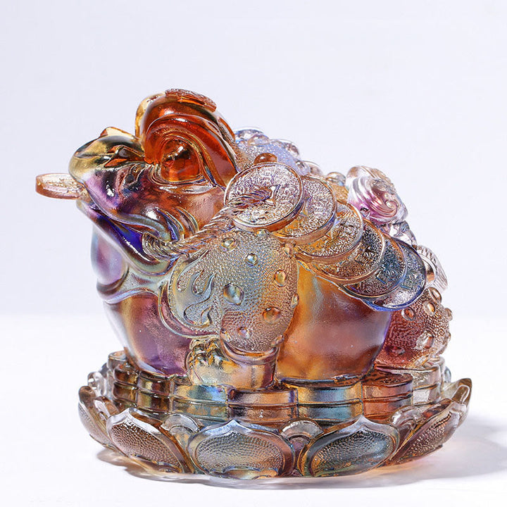 Buddha Stones, Feng-Shui-Froschmünzen, handgefertigtes Liuli-Kristallkunstwerk, Wohlstandsdekoration für Zuhause oder Büro - Buntes 13 x 12 x 11 cm großes - image 5