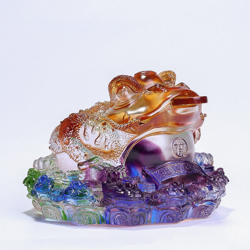 Buddha Stones, Feng-Shui-Froschmünzen, handgefertigtes Liuli-Kristallkunstwerk, Wohlstandsdekoration für Zuhause oder Büro - Bunt, 20 x 19 x 13,5 cm - image 19