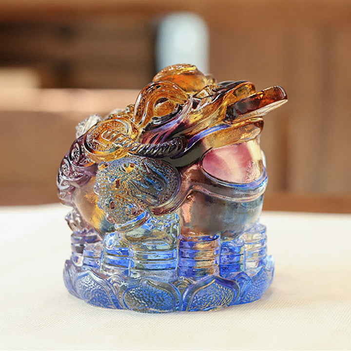 Buddha Stones, Feng-Shui-Froschmünzen, handgefertigtes Liuli-Kristallkunstwerk, Wohlstandsdekoration für Zuhause oder Büro - image 2