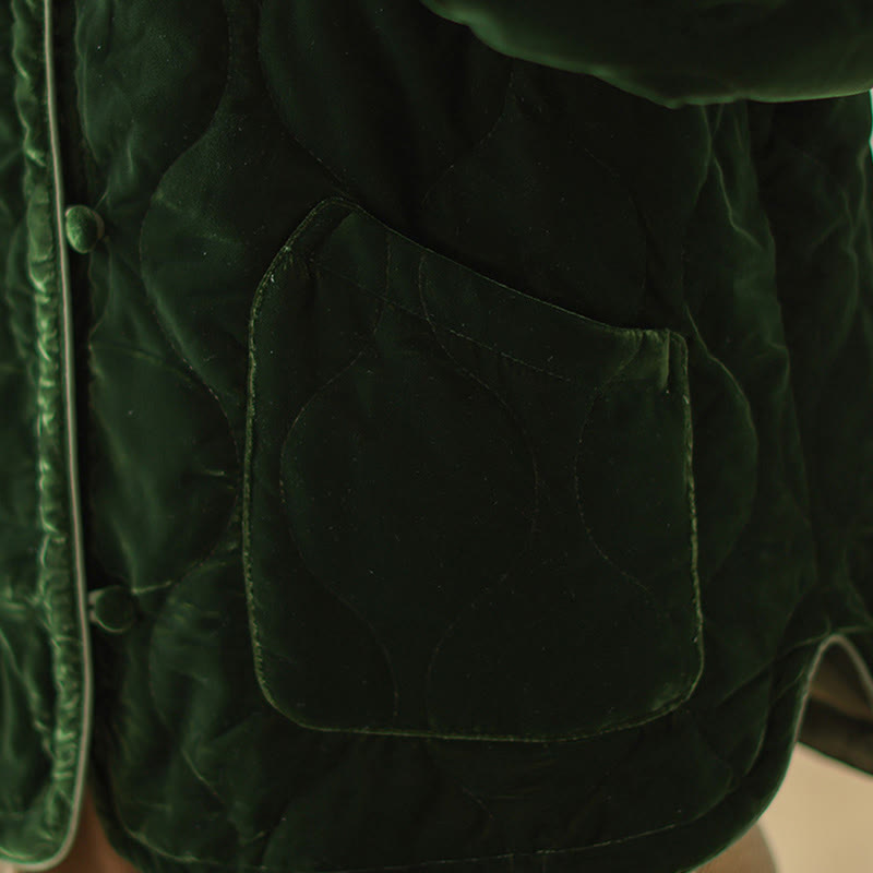 Kurzärmelige, dicke Damenjacke mit Buddha Stones -Diamantmuster und Taschen - image 7