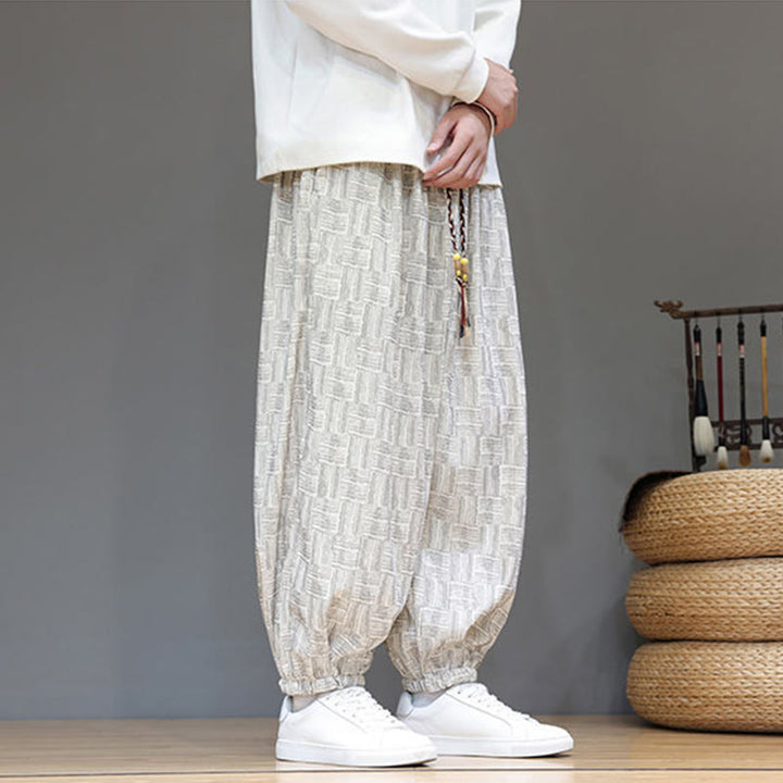 Buddha Stones Herbst Jacquard Karomuster Baumwollcord Herren Haremshose mit Taschen - image 17