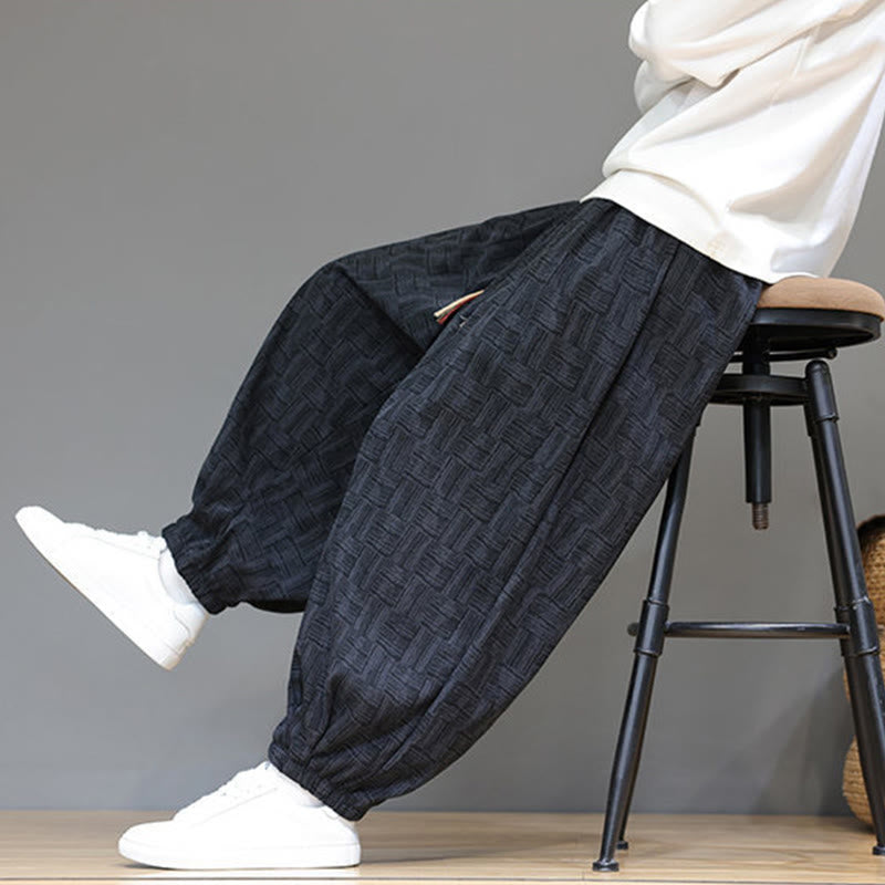 Buddha Stones Herbst Jacquard Karomuster Baumwollcord Herren Haremshose mit Taschen - image 10