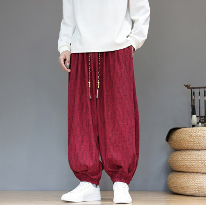 Buddha Stones Herbst Jacquard Karomuster Baumwollcord Herren Haremshose mit Taschen - Purpurrot - US/ UK/AU46, EU56 (5XL) - image 24
