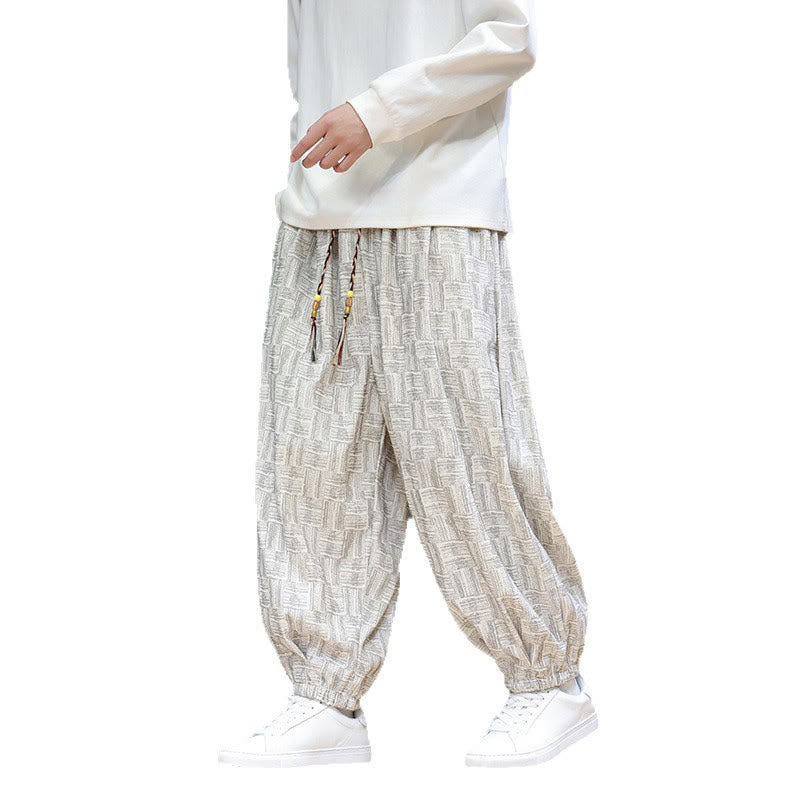 Buddha Stones Herbst Jacquard Karomuster Baumwollcord Herren Haremshose mit Taschen - image 22