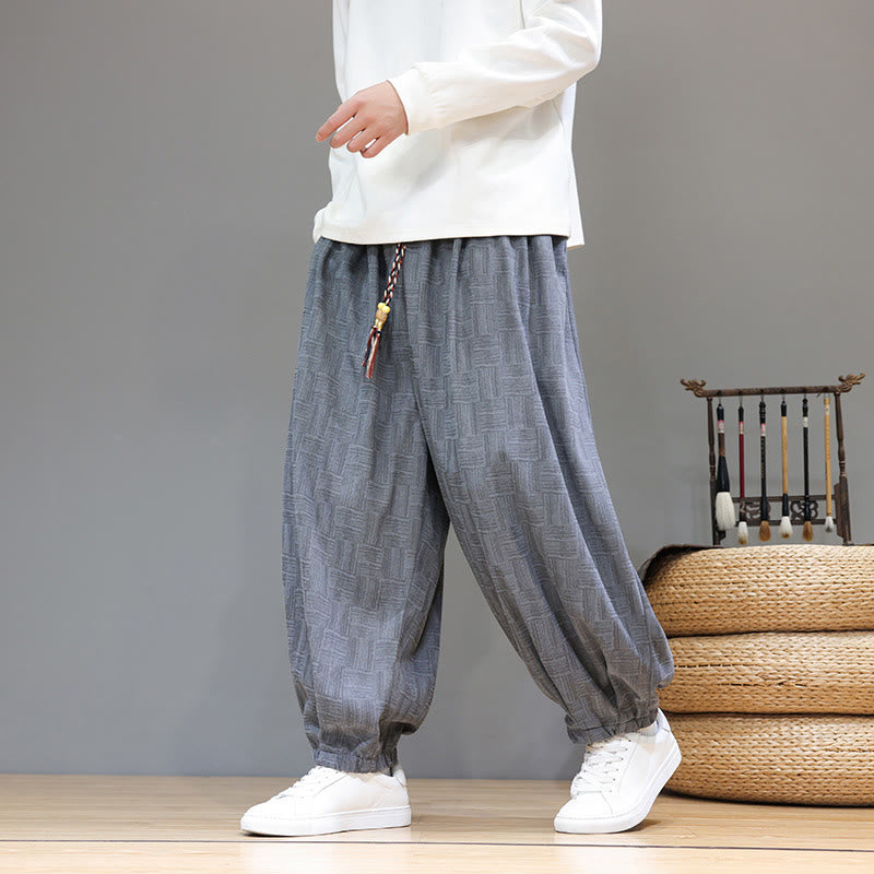 Buddha Stones Herbst Jacquard Karomuster Baumwollcord Herren Haremshose mit Taschen - Hellschiefergrau - US/ UK/AU46, EU56 (5XL) - image 23