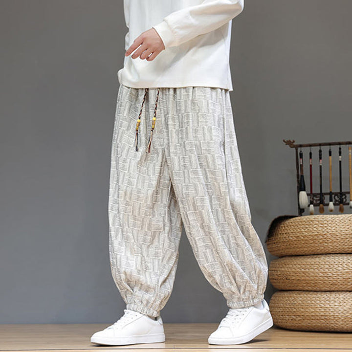 Buddha Stones Herbst Jacquard Karomuster Baumwollcord Herren Haremshose mit Taschen - image 14