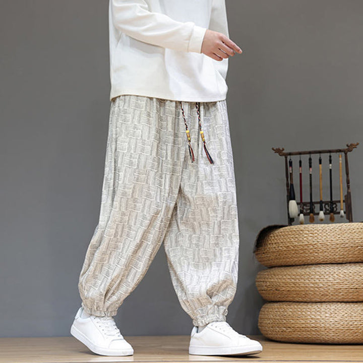Buddha Stones Herbst Jacquard Karomuster Baumwollcord Herren Haremshose mit Taschen - image 15