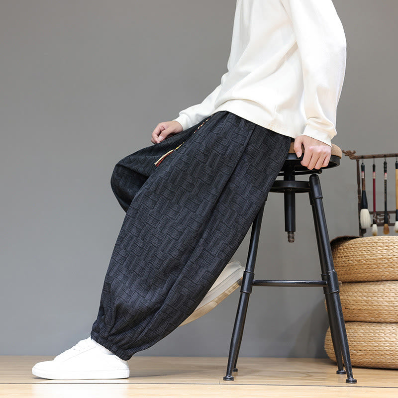 Buddha Stones Herbst Jacquard Karomuster Baumwollcord Herren Haremshose mit Taschen - image 9