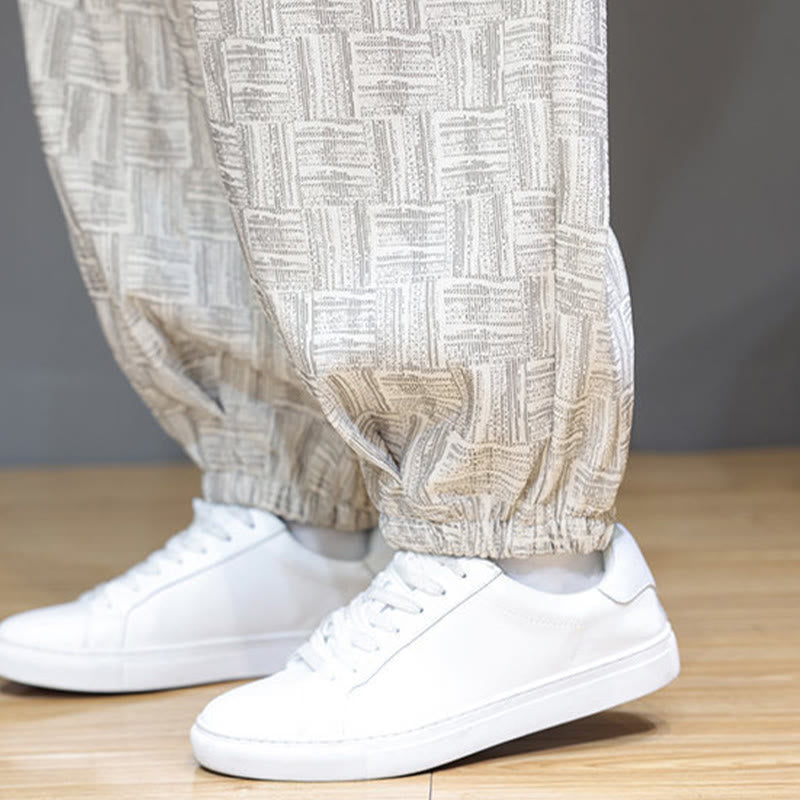 Buddha Stones Herbst Jacquard Karomuster Baumwollcord Herren Haremshose mit Taschen - image 21