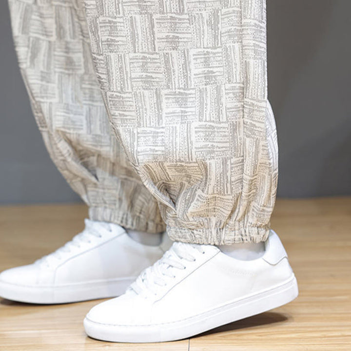 Buddha Stones Herbst Jacquard Karomuster Baumwollcord Herren Haremshose mit Taschen - image 21